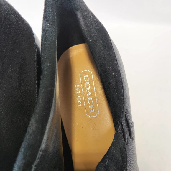 Coach Annika Heeled Ankle Booties Womens 7 B Black Leather Suede Fold Slip On - Picture 3 of 11